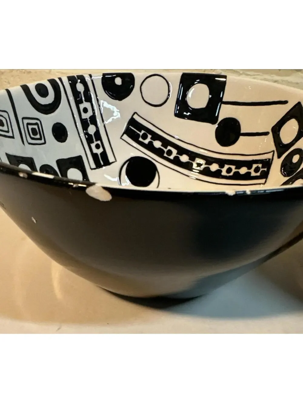 Pier 1 Traffix Set of 3 bowls Black White Modern Geometric Abstract has chips